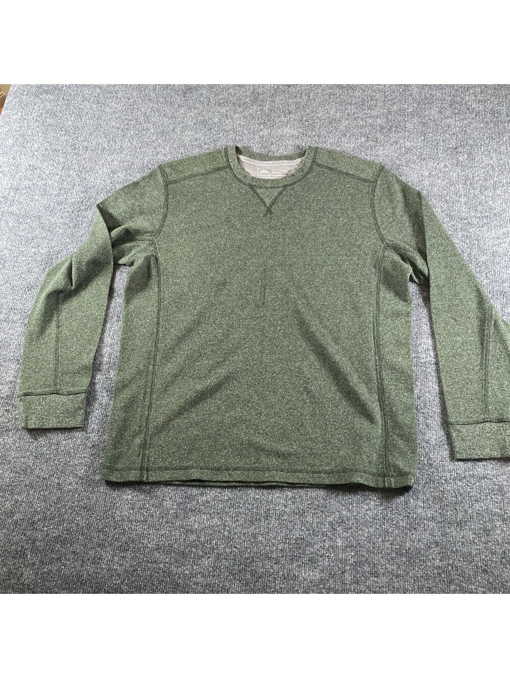 Eddie Bauer Sweater Mens XL Green Thermal Waffle Knit Crewneck Pullover Casualaf